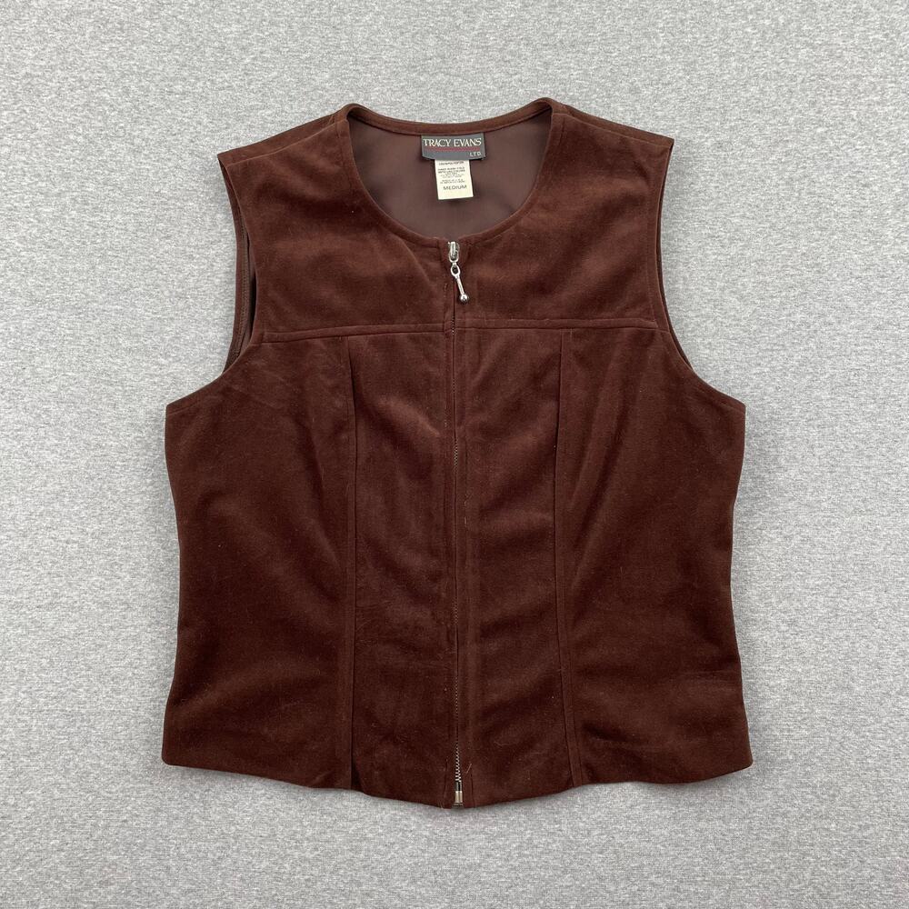 Vintage Tracy Evans Vest Womens M Brown Full Zip Fitted Western Cowgirl Festival